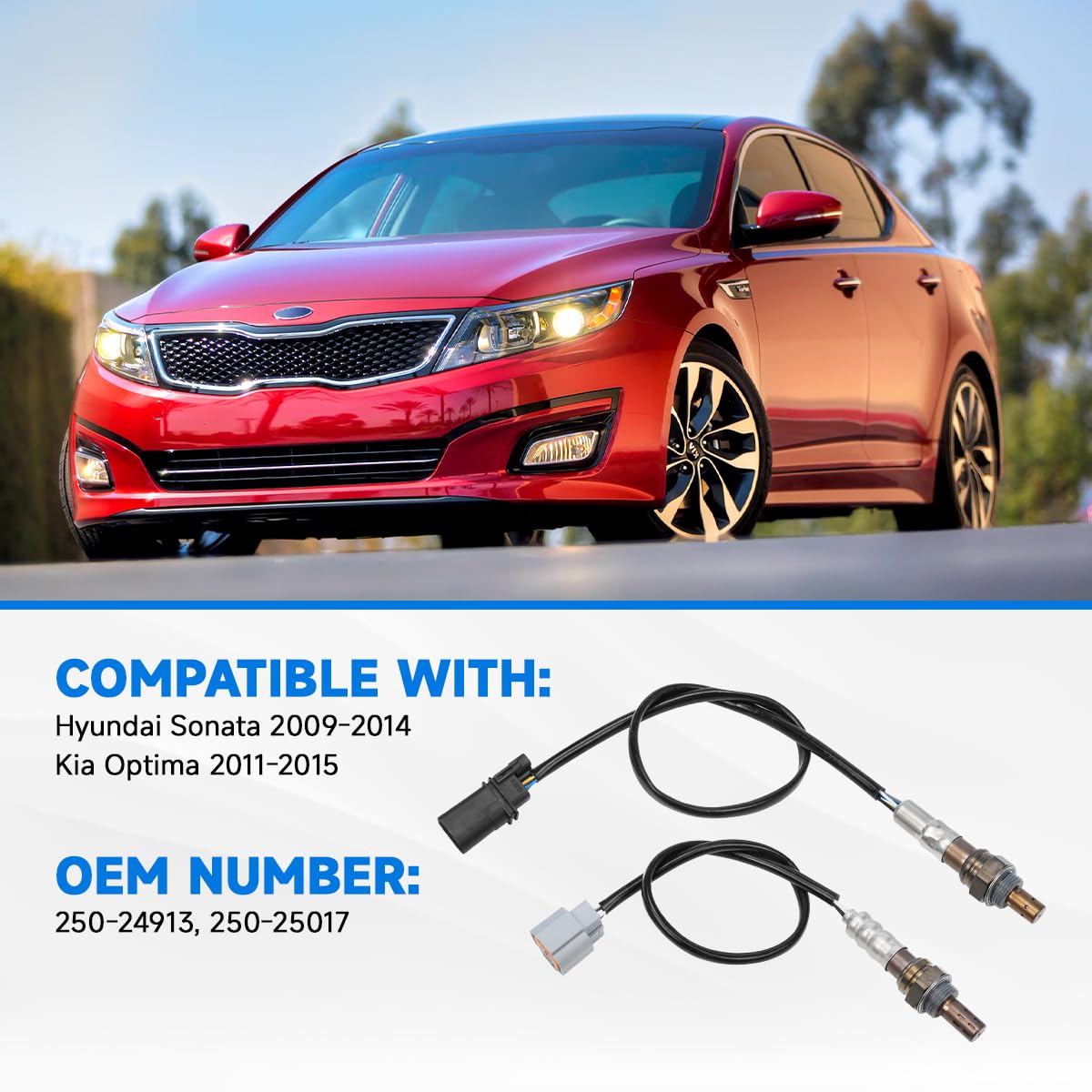 2 PCS 250-24913 250-25017 Oxygen O2 Sensor Upstream Downstream Compatible with 2009-2014 Hyundai Sonata, 2011-2013 Kia Optima, 2.0L 2.4L