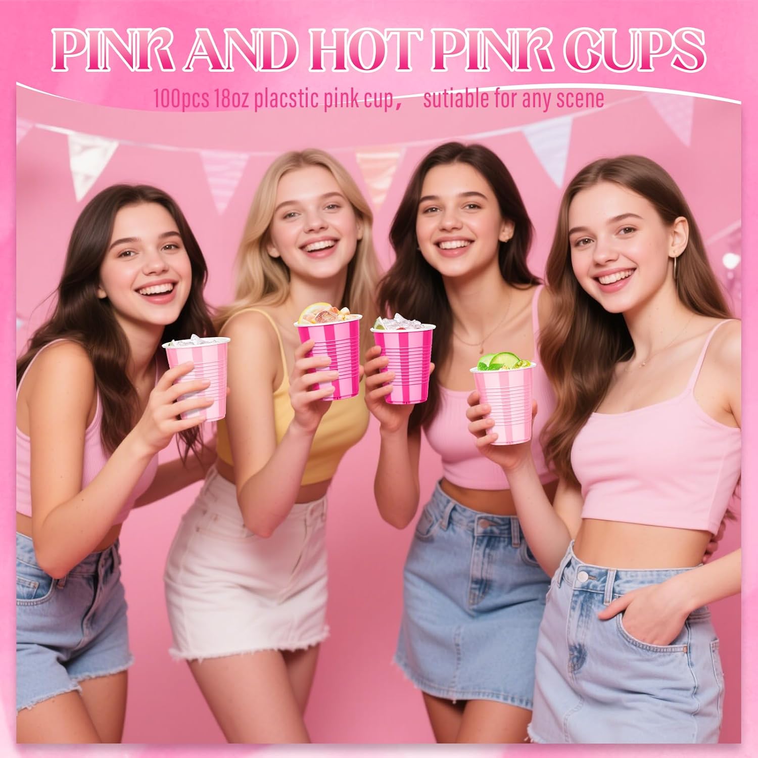 KesaPlan 100PCS 18 oz Plastic Cups, Party Cups Light Pink and Hot Pink Cup Disposable Drinking Cup Bulk For Bachelor Party Valentine's Galentine's Day Wedding Birthday Celebrations - Image 7