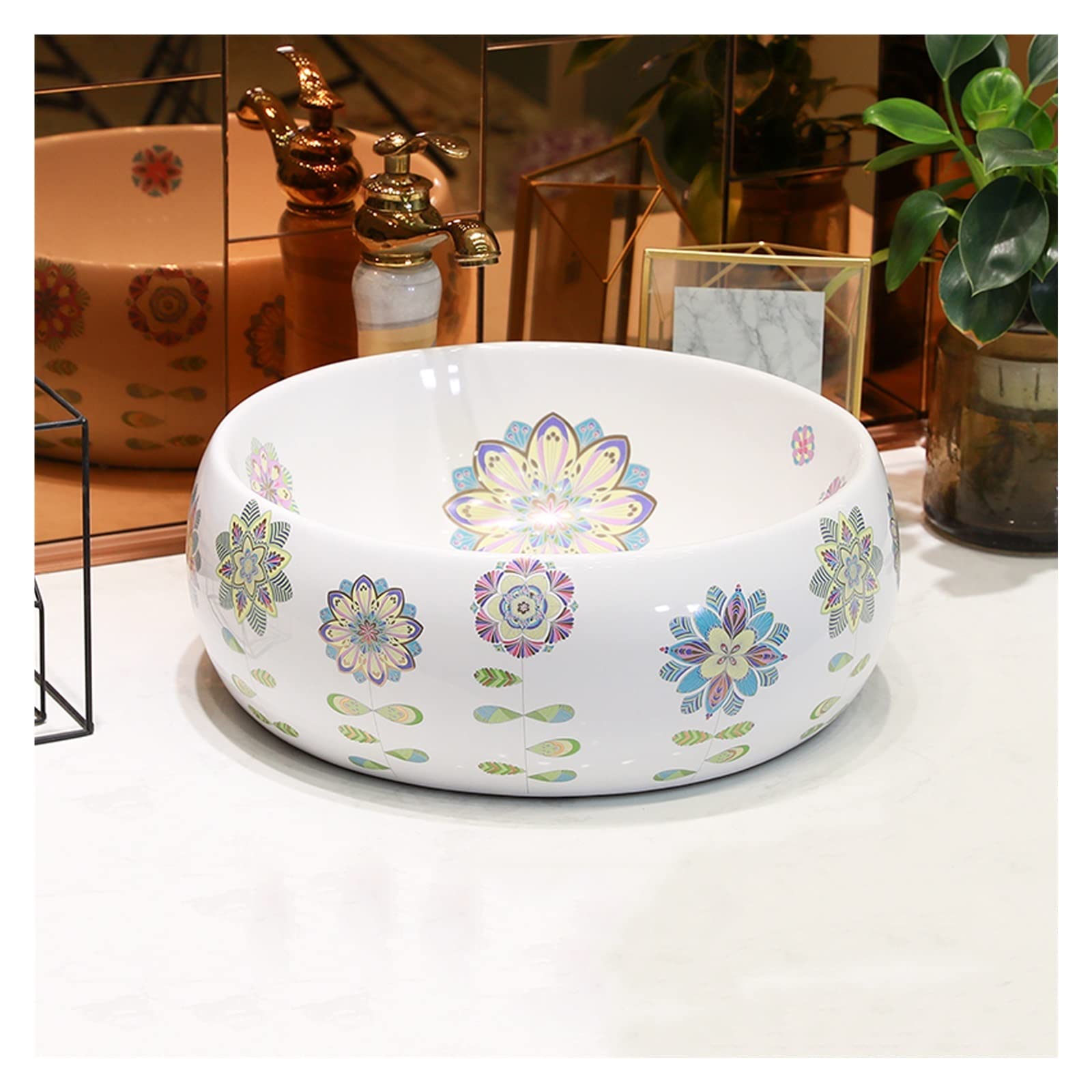 WOTZOV Vessel Sink And Faucet Combo,Modern Bathroom Artistic Porcelain Bowl Art Basin,Above Counter Lavatory Vanity Sink,