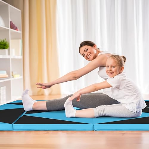 Vista 62 de Giantex 4'x10'x 2" Gymnastics Mat, 4-Panel Folding Aerobics Exercise Mat w/Hook & Loop Fastener, Carrying Handle, Portable Tumbling Mat for