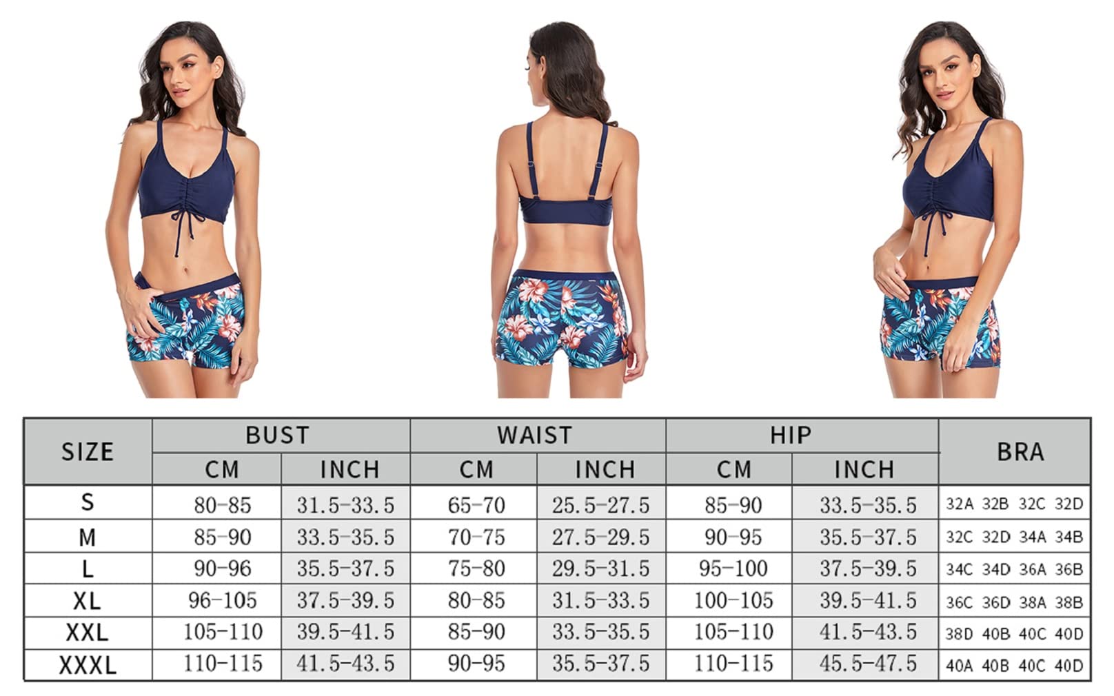 Dwuczęściowy kostium kąpielowy damski, zestaw bikini, kwiatowy wzór, bikini, push up, strój kąpielowy, top, na lato, szorty kąpielowe