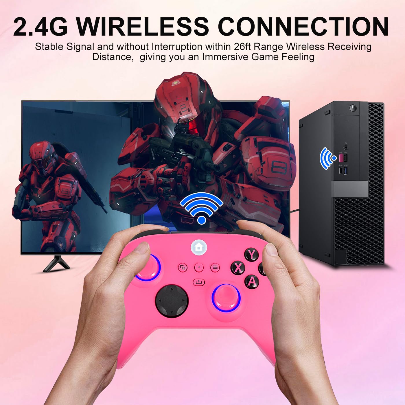 SWCTIM Xbox Controller Wireless für Xbox One, Xbox Series X/S, Xbox One X/S,2.4GHz RGB LED Licht Wireless Controller mit 3.5mm Kopfhörerbuchse,Rosa