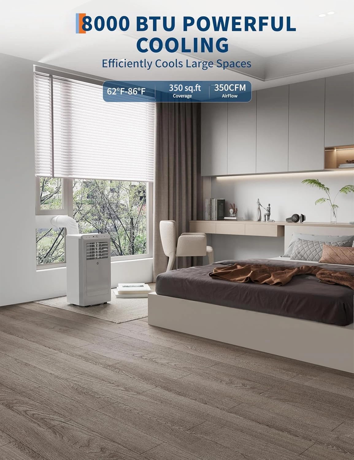 Garvee 8,000 BTU Portable Air Conditioner, 3-in-1 Portable AC Unit with Cool, Dehumidifier & Fan Modes, Covers Rooms up to 350 sq.ft, Sleep Mode, Remote Control, Timer & Full Window Kit