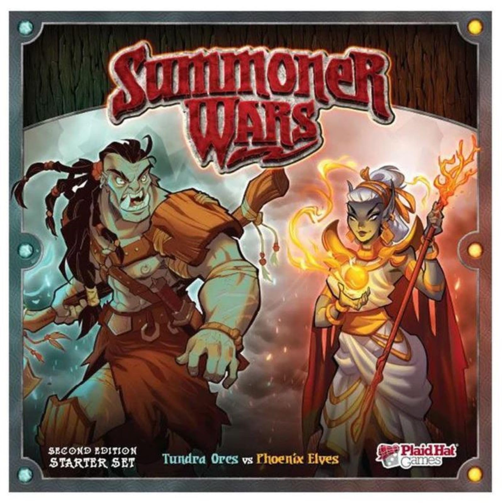 Plaid Hat Games Summoner Wars Second Edition Starter Set – Phoenix Elves vs. Tundra Orcs – Tactical Dueling Card Game for 2 Players, Ages 9+ – Includes 68 Cards, Custom Dice, Battle Mat & Rulebook