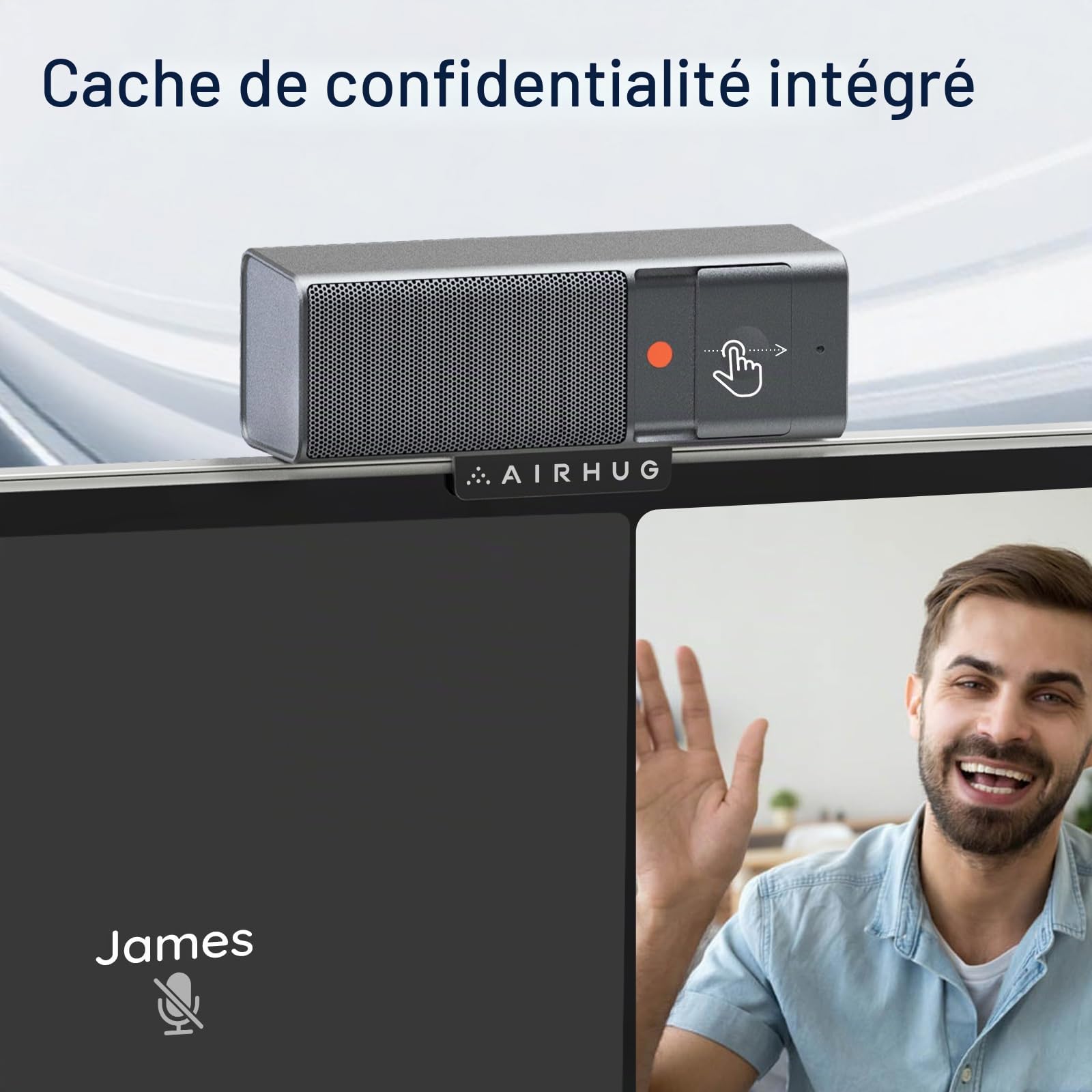 AIRHUG Webcam 3 en 1 1080p avec microphone et haut-parleur, caméra USB pour vidéoconférence/classe en ligne/jeux en direct, protection de confidentialité intégrée