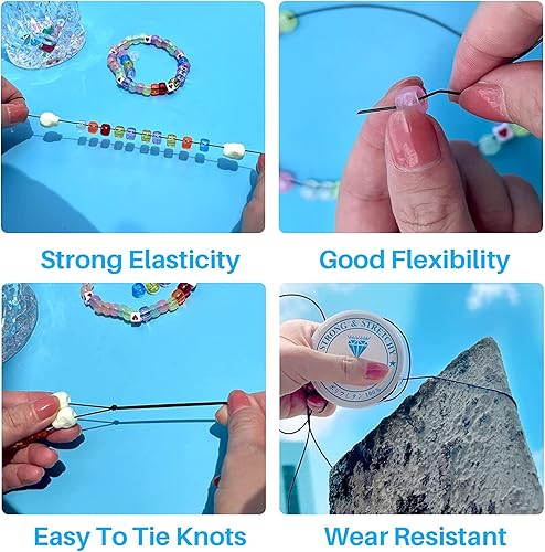 Miniatura 4 de Amaney - Cuerda elástica negra de 0.031 in, cuerda elástica de cristal para pulseras, cuentas y fabricación de joyas