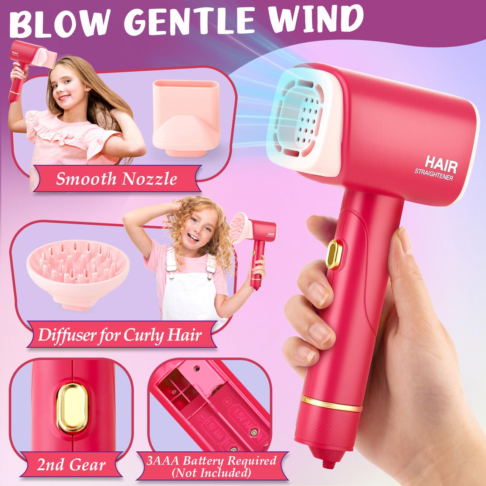 Toylink Hairdressing Set for Girl Pretend Makeup Sets for Girls with Hair Dryer Straightener, Mirror - Image 3