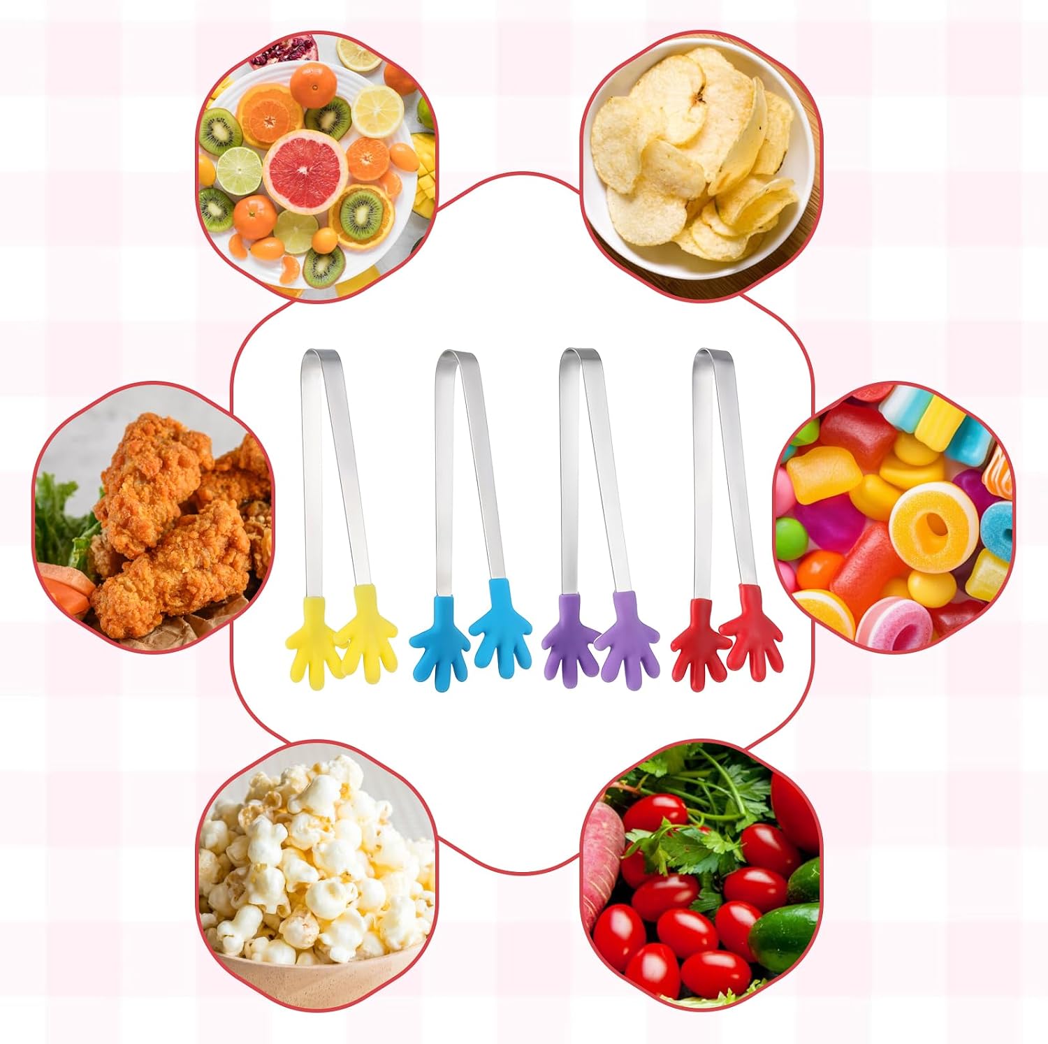 4 Pcs Silicone Mini Tongs, 5 Inch Mini Metal Tongs Small Food Tong