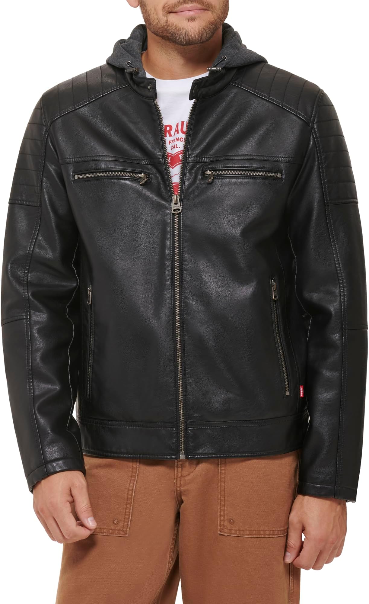 Men Faux Leather Racer Jacket
