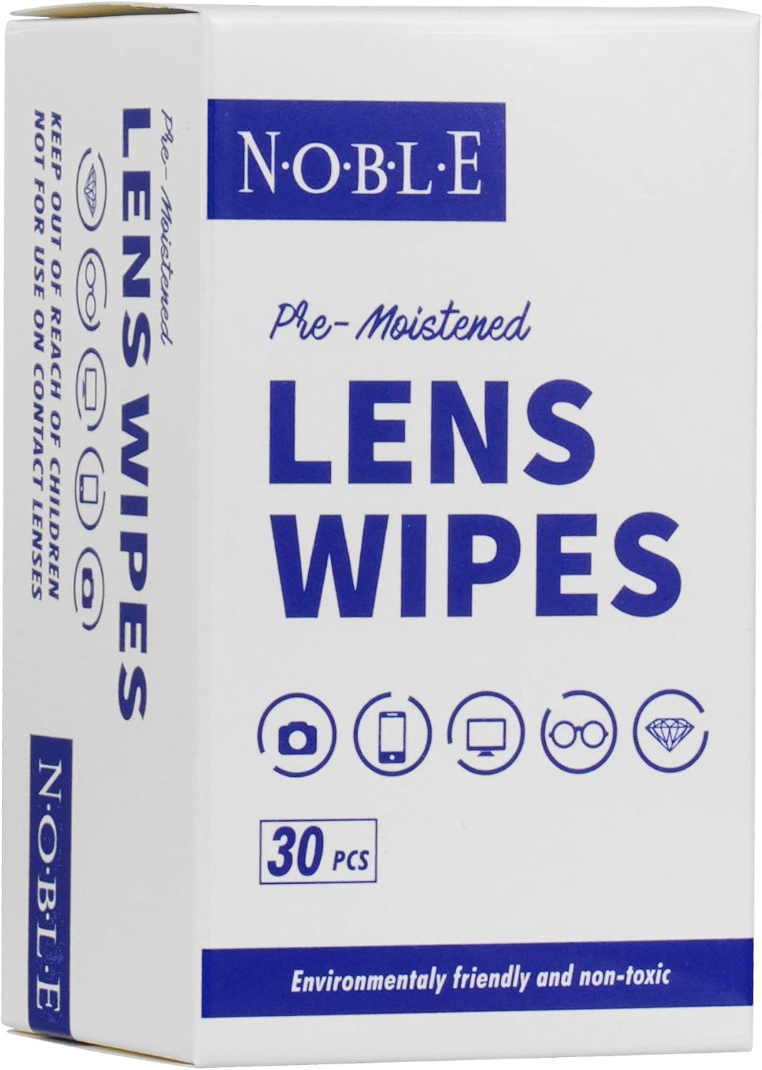 Noble Pre-moistened Lens Wipes Individually Wrapped - Lens and Screen Cleaning Wipes - Great for Eyeglasses, Cell Phones, Camera Lenses, Screens, Keyboards, and Other Delicate Surfaces (30 Wipes) : Health & Household