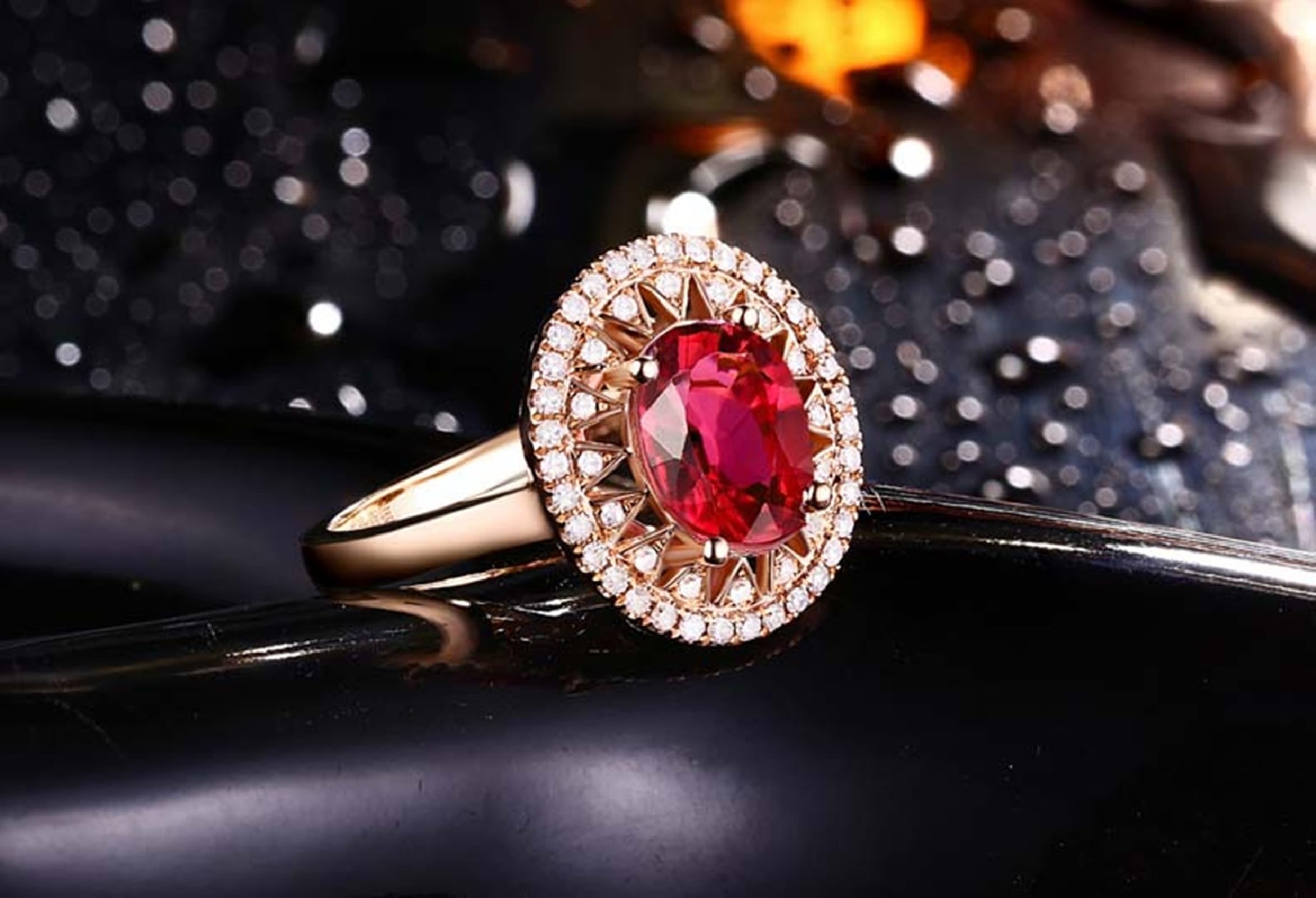 Wycian Ringe Damen Boho Wedding Rings 18K Gold Im Labor Hergestellter Rubin Hohl Rund Größe 45 (14.3) Massiv, Nicht Plattiert Beliebt Danksagung Schmuck