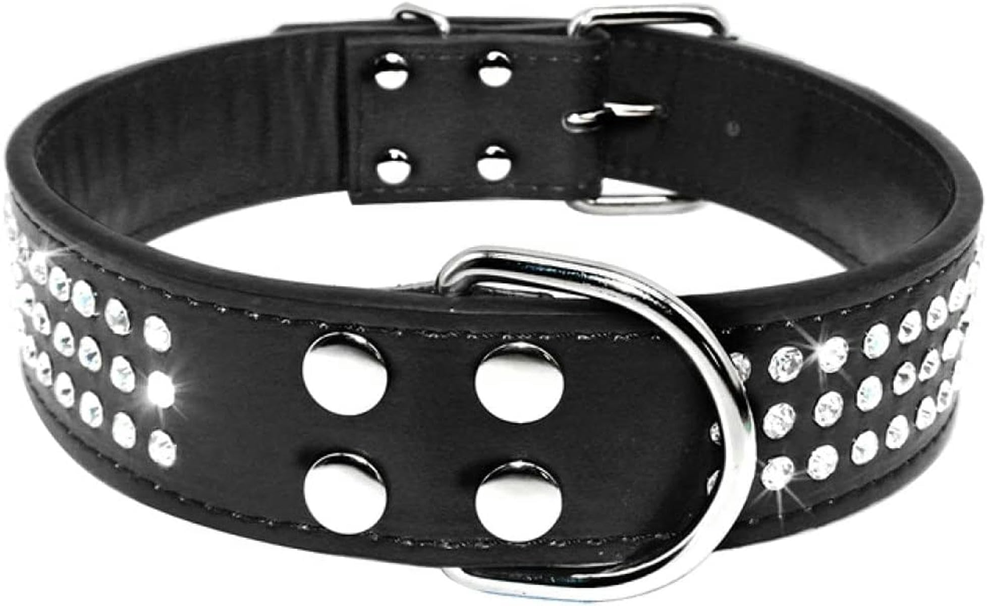 Bling Strass Hundehalsbänder aus Leder mit Kristallen und Diamanten, verstellbar, Rosa, für mittelgroße und große Hunde, Haustierprodukt für Tiere, Rosa, M-Schwarz-M