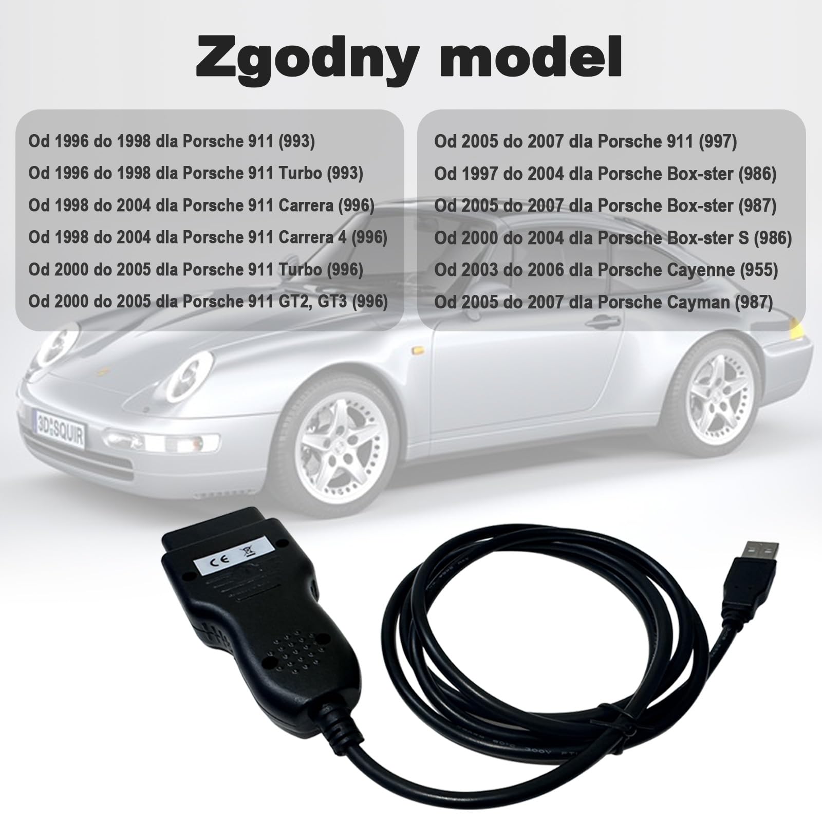 do Porsche Piwis Kabel Diagnostyczny Skaner ECU OBD2, Obsługuje Większość Modeli Porsche 911/Cayenne/Boxster z Lat 1996-2007, Współpracuje z Windows XP Oprogramowanie Durametric V3.0.15.0