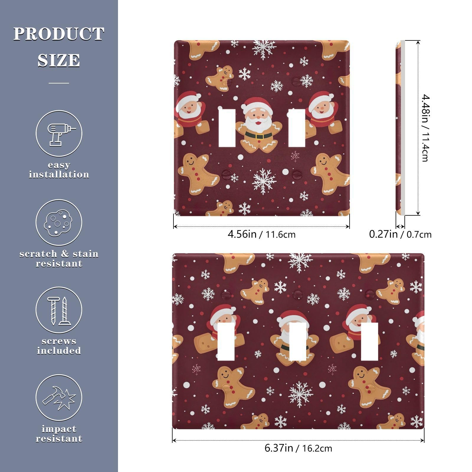 UMIRIKO Christmas Gingerbread Man Snowflakes Light Switch Cover Plate Covers Decorative Double Toggle Home Decor 202b7098