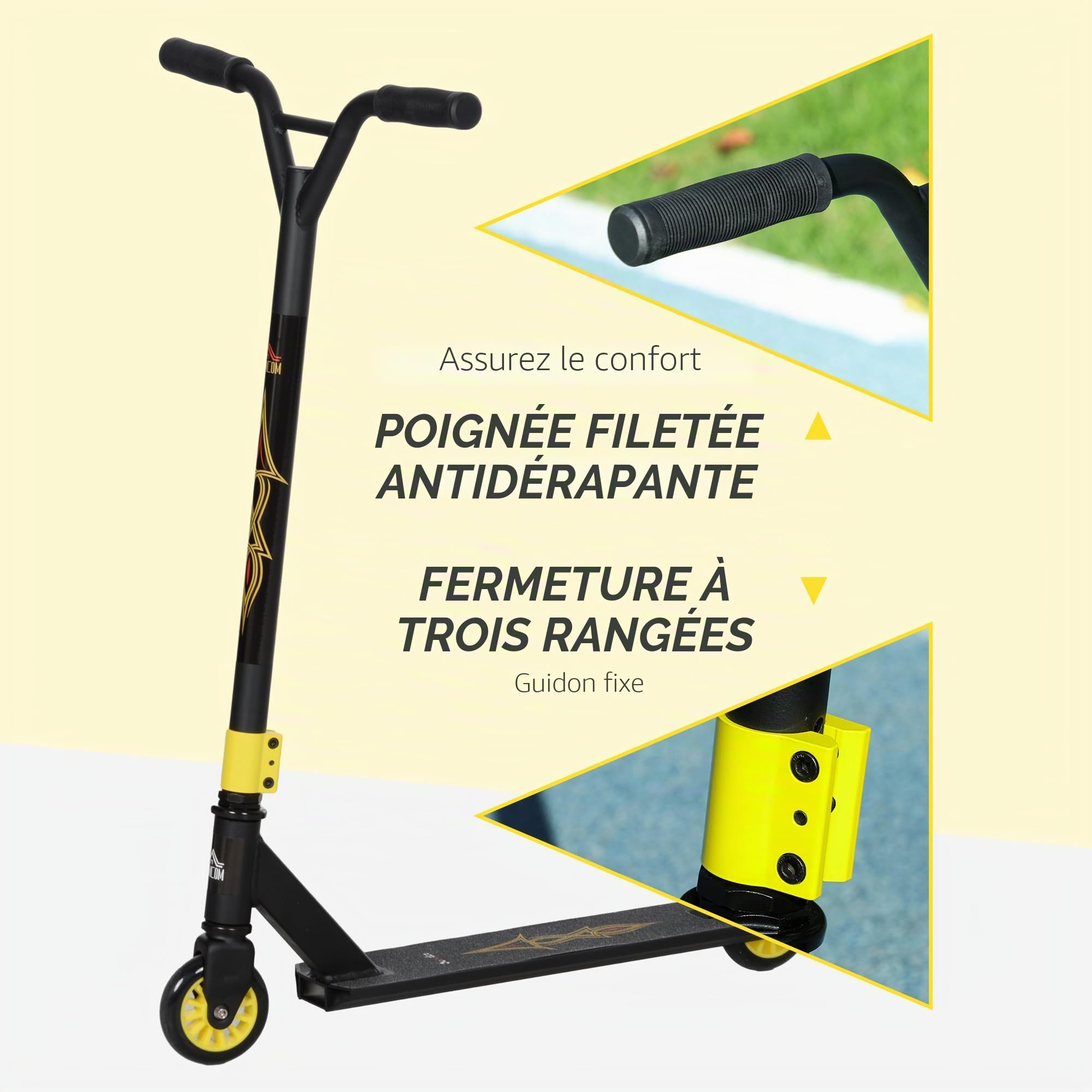 HOMCOM Stunt Scooter, Funscooter, Stuntscooter mit ABEC 9 Kugellagern, Kickscooter mit 100 mm Kunstleder Räder, Tretroller, Cityroller, Trick Roller für Kinder AB 14 Jahre