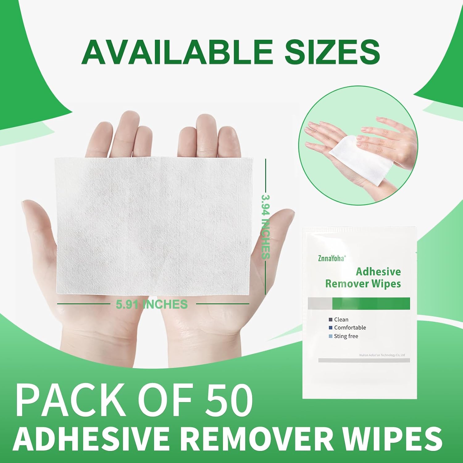50PCS Adhesive Remover Wipes, 4”x6” Medical Skin Adhesive Remover, Sting Free Adhesive Tape Remover Pads for Sensitive Skin,Ostomy, Bandage, Tape and Dressings