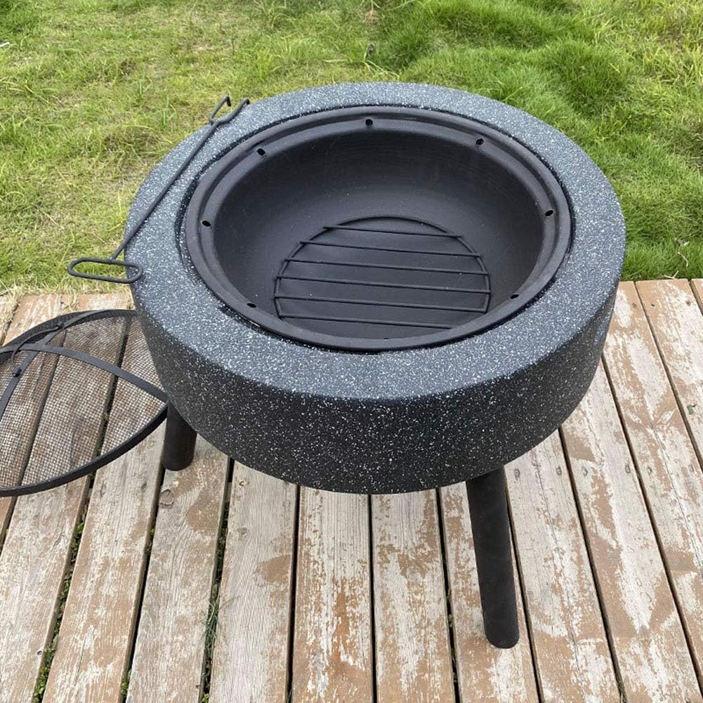 Fire Pit Bowl, Fire Pit with BBQ Grill Shelf Triangle Bracket Magnesium Oxide Material Outdoor Garden Fire Pit with Mesh Cover,Outdoor Fire Pits