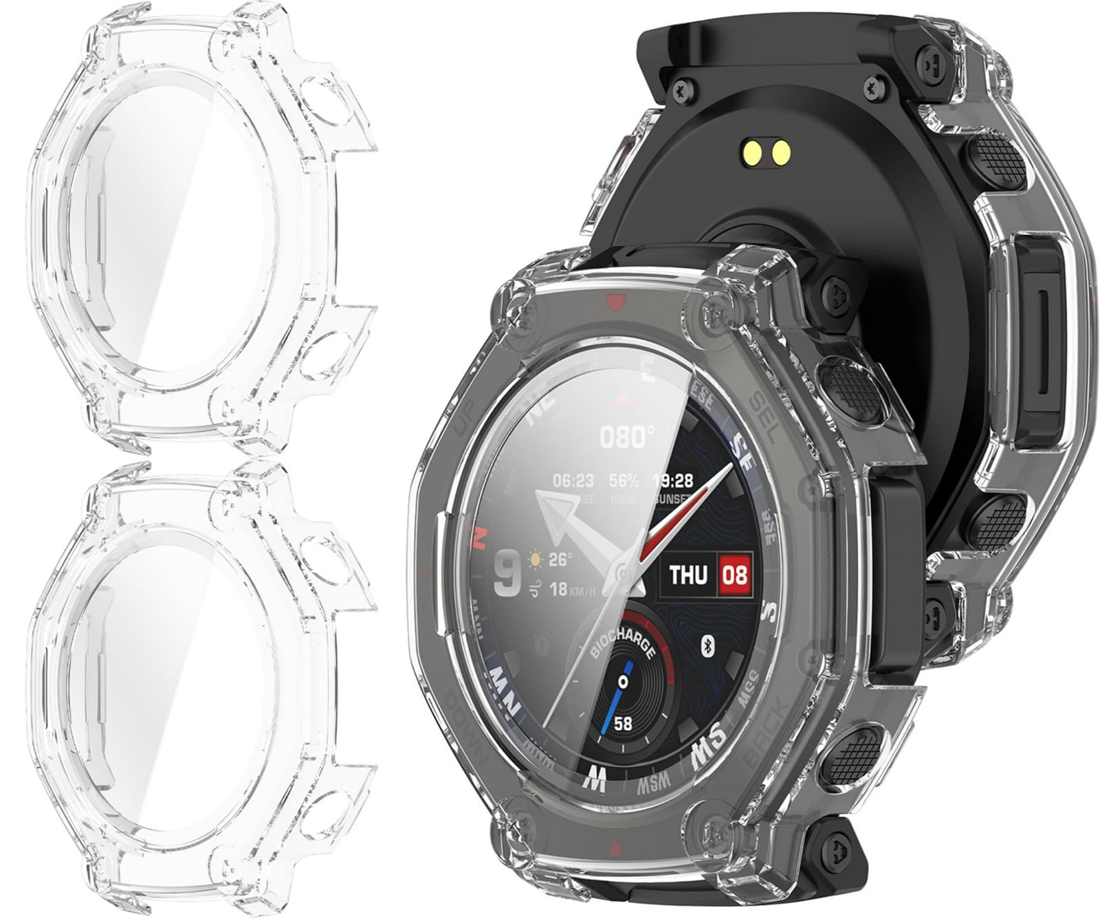 GIOPUEY Case Compatible with Amazfit T-Rex 3 Pro 48mm, [2 Pack] Screen Protector + Hard Frame, Total Package Protection - Transparent+Transparent