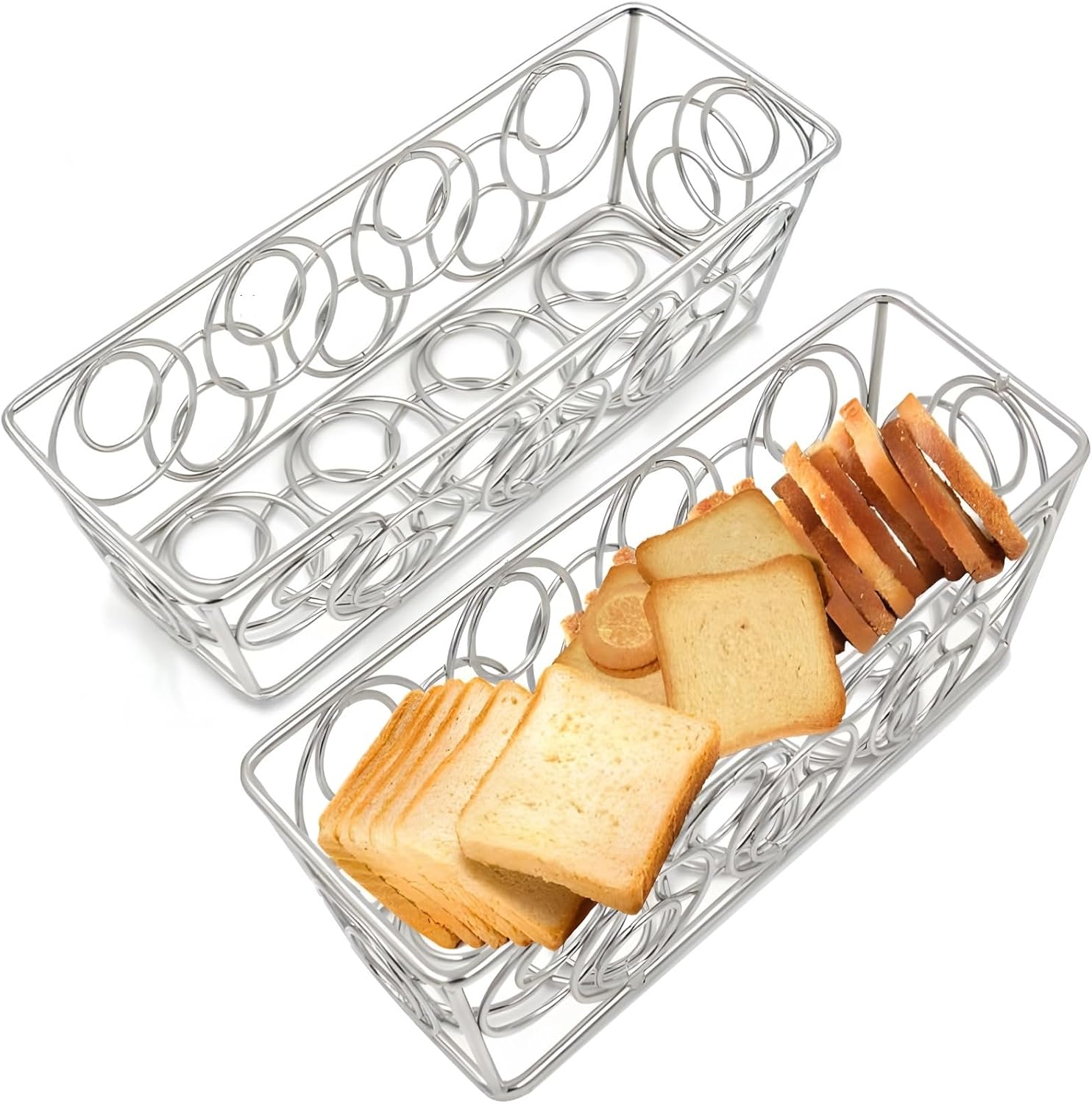 Sugar Packet Holders, 2 Metal Wire Baskets for Tea Bags and Condiments, Stylish Open-Frame Organizers for Kitchen Counter, Coffee Area, Bath (8.7 X 3.15 X 2.6 in)