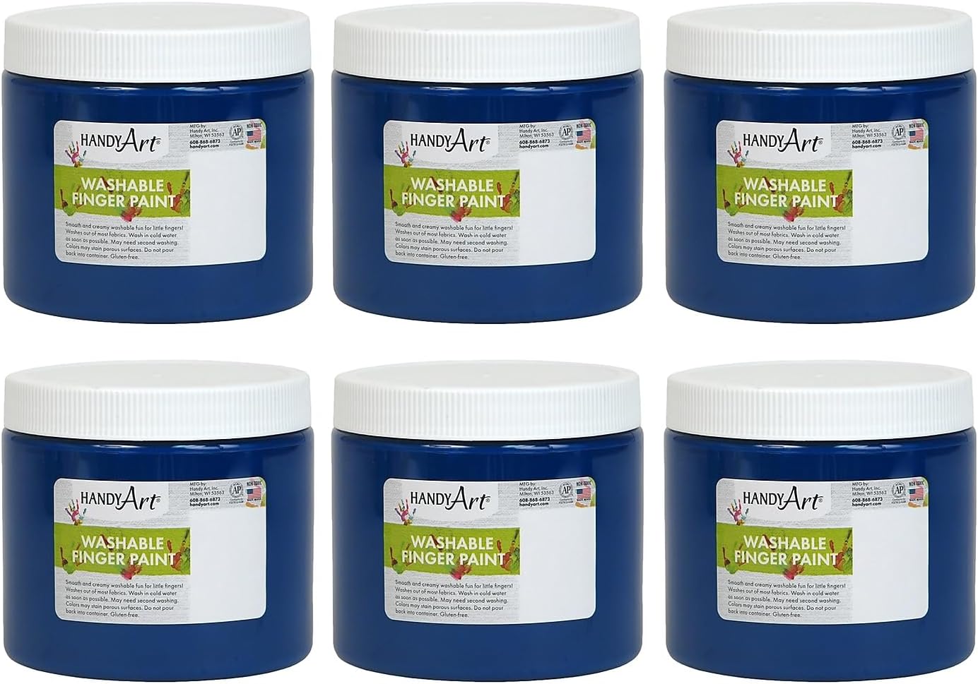 Handy Art Washable Finger Paint, Blue, 16 oz. Bottle, Pack of 6 (RPC241030-6)
