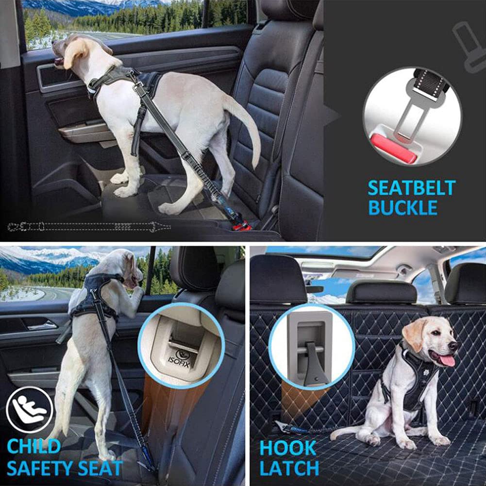 Ceinture Securite Chien Ceinture Chien Voiture Ceinture de Sécurité Longueur Réglable Amorti Absorption des Chocs Ceinture Réfléchissante Élastique Noire Convient à Tous Les Chiens et Voitures