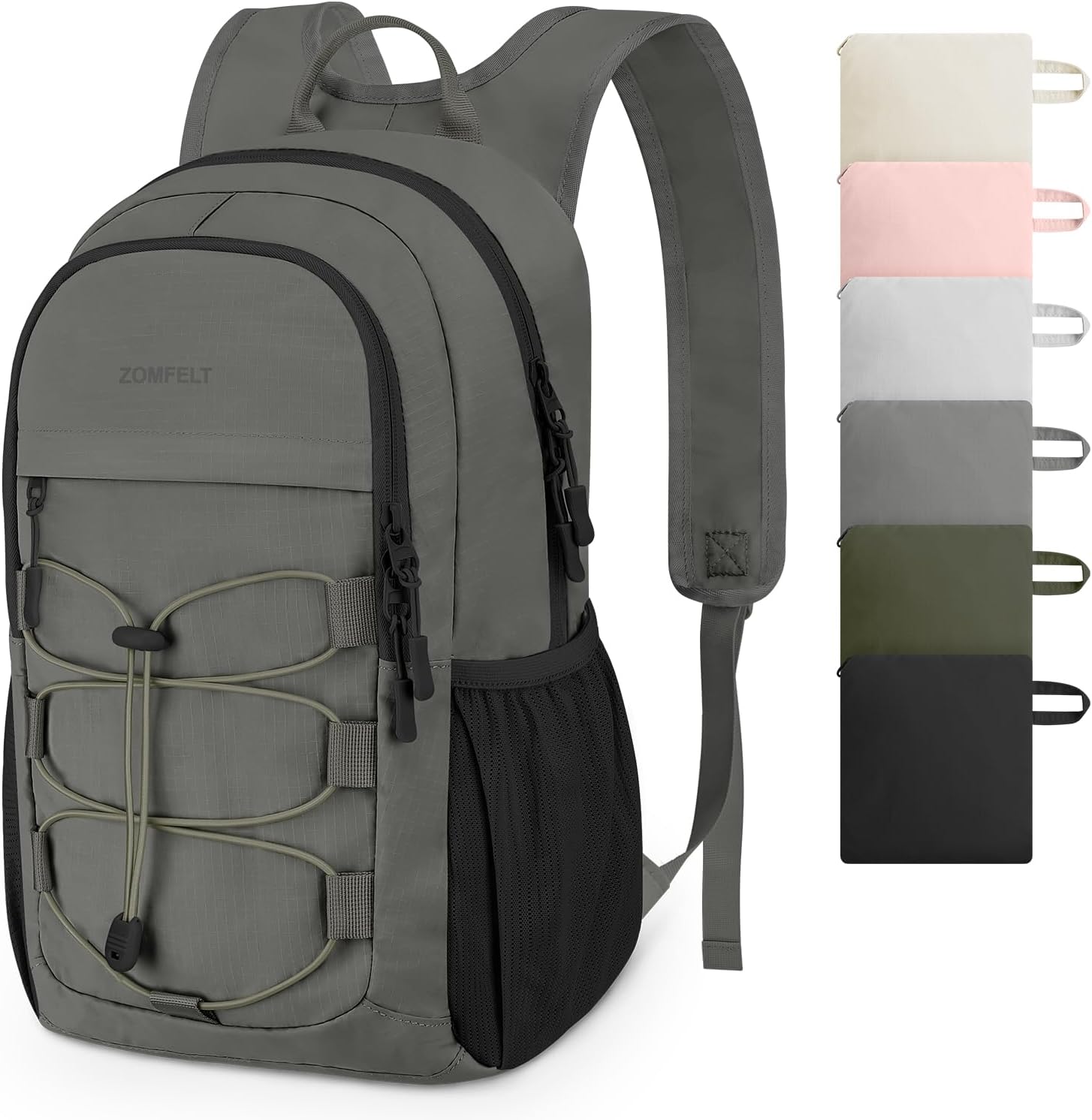 ZOMFELT Hiking Backpack for Women Men, 15L Lightweight Packable Backpacks for Trip, Water Resistant Small Travel Backpack, Foldable daypack for Hiking, Walking, Cycling, Camping, Grey & Black