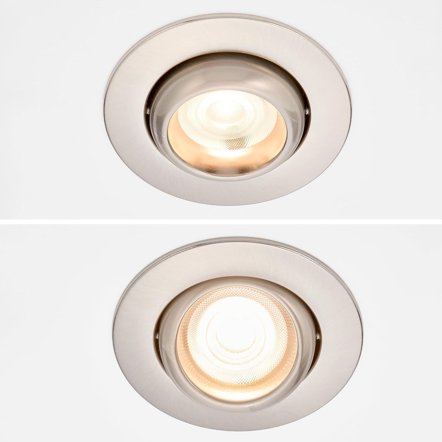 Maxxima 4 in. 5 CCT Adjustable Slim Recessed LED Gimbal Downlight, 900 Lumens, Color Selectable 2700K/3000K/3500K/4000K/5000K, 30° Tilt, Dimmable Brushed Nickel Trim, Canless, IC Rated, J-Box Included