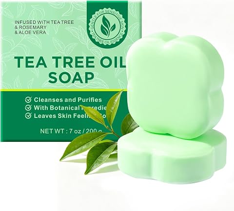 Tea Tree Oil Soap Bar for Face, Back & Body Acne Prone Skin with Aloe Vera & Rosemary, 2 Bars 7oz Natural Hand Soap Bars & Body Bath Wash