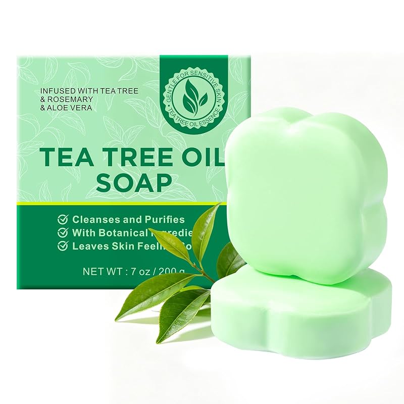 Barra de sabonete facial e corporal YAFUSIPE com óleo de melaleuca, aloe vera e alecrim — Pacote com 2, aproximadamente 198 g
