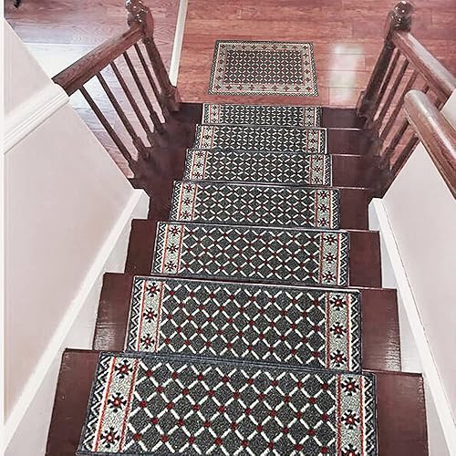 Miniatura 11 de Gloria Alfombra antideslizante para peldaños de madera, alfombras de goma antideslizante para escaleras, juego de 7 alfombras de escalera rojo