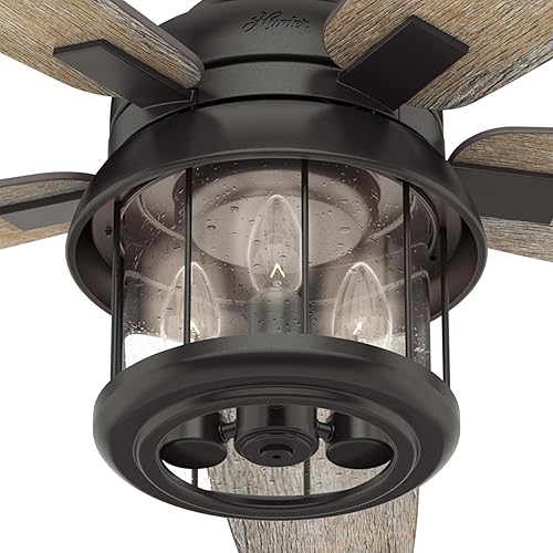 Miniatura 5 de HUNTER 59420 Coral Bay Ventilador de techo para interiores y exteriores con luz LED y control remoto, 52 pulgadas / 132 cm., Noble Bronze (bronce