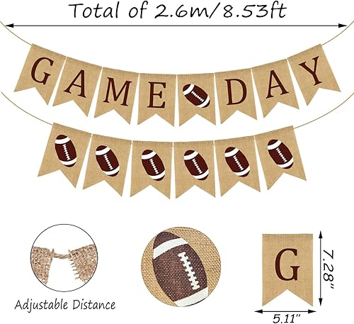 Miniatura 2 de Doumeny 2 carteles de arpillera para el día del partido, guirnalda de banderines de fútbol americano, pancarta de fiesta temática deportiva,