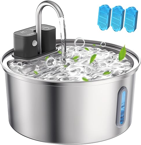 Fuente de agua inalámbrica para gatos, fuente de agua automática para gatos de 108 oz3.2 L, sin cable, de acero inoxidable, funciona con pilas,