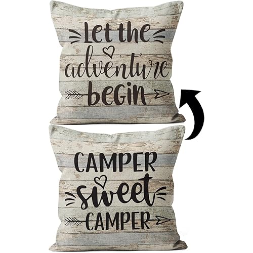 Linen Camper Pillows Case, Two-Sided Printing 18x18 Camper Pillows Cover, RV Decor, Camper Decorations for Inside, Best Gifts for RV Owners