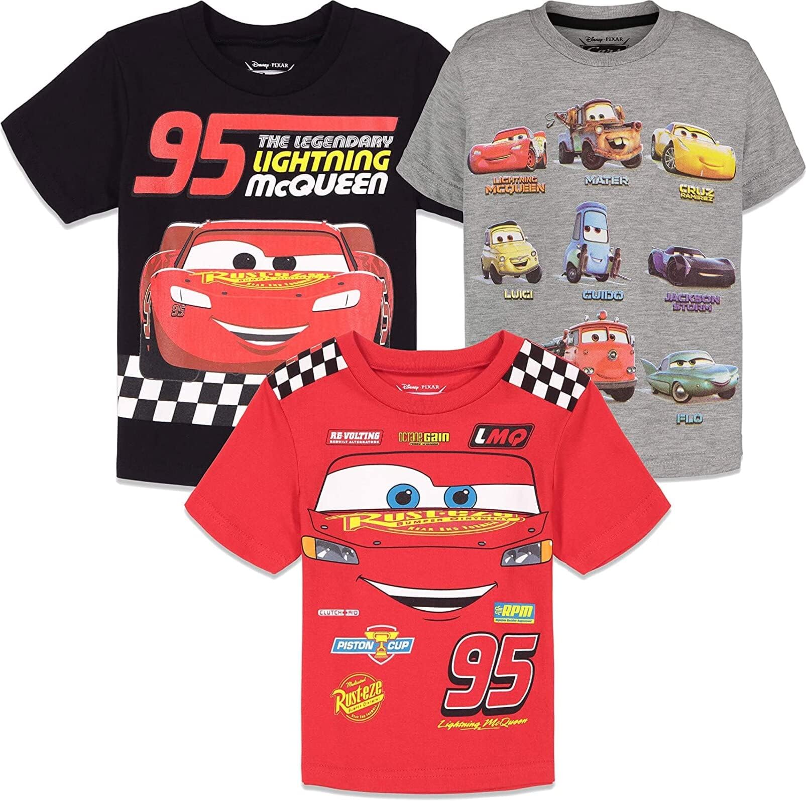 Pixar Cars Tow Mater Lightning McQueen 3 Pack T-Shirts Infant to Big Kid