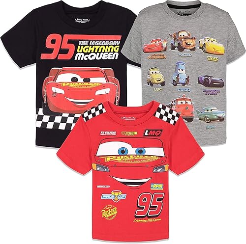 Disney Pixar Cars Tow Mater Lightning McQueen - Paquete de 3 camisetas para bebés y niños grandes