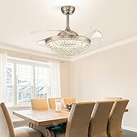 Vista 2 de Ventiladores de techo de cristal de 42 pulgadas, ventilador de techo remoto con luces LED regulables, modernos candelabros de cristal