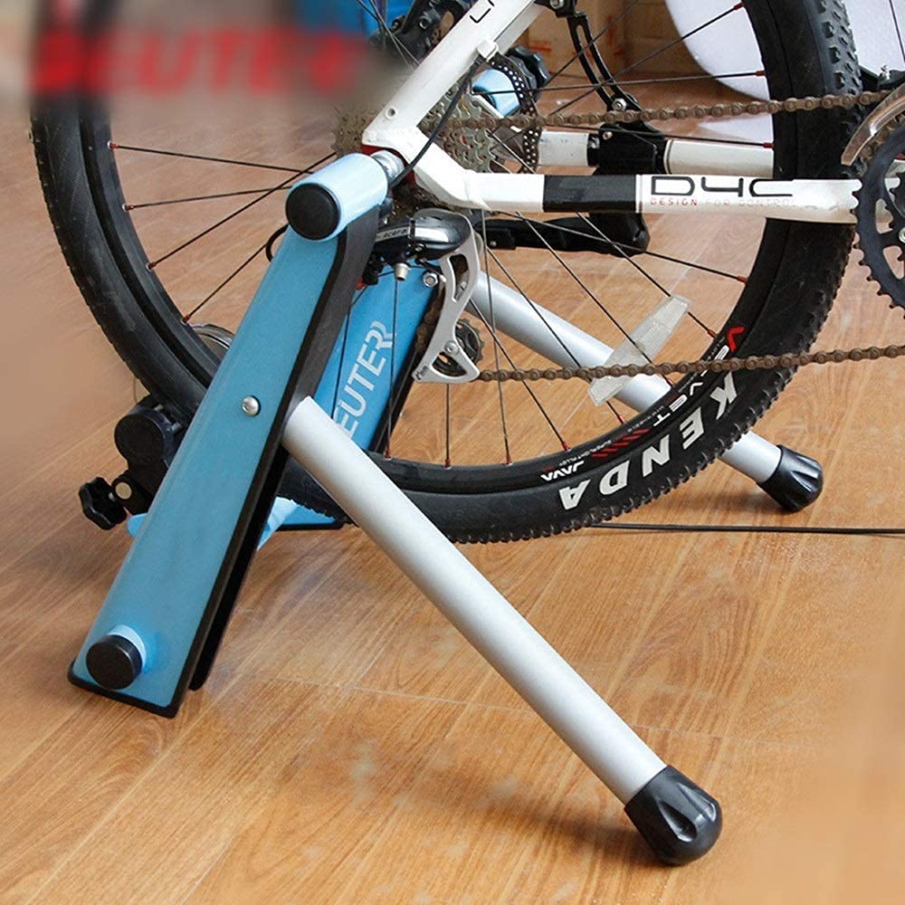 Bike Trainer Stand □ Portable Indoor Esercizio Bicycle Trainer Magnetic Flywheel, Stazionarie Bike Resistance Trainer per Bici da Strada e Mountain Bike con Motivo a Filo (Color : Blue)