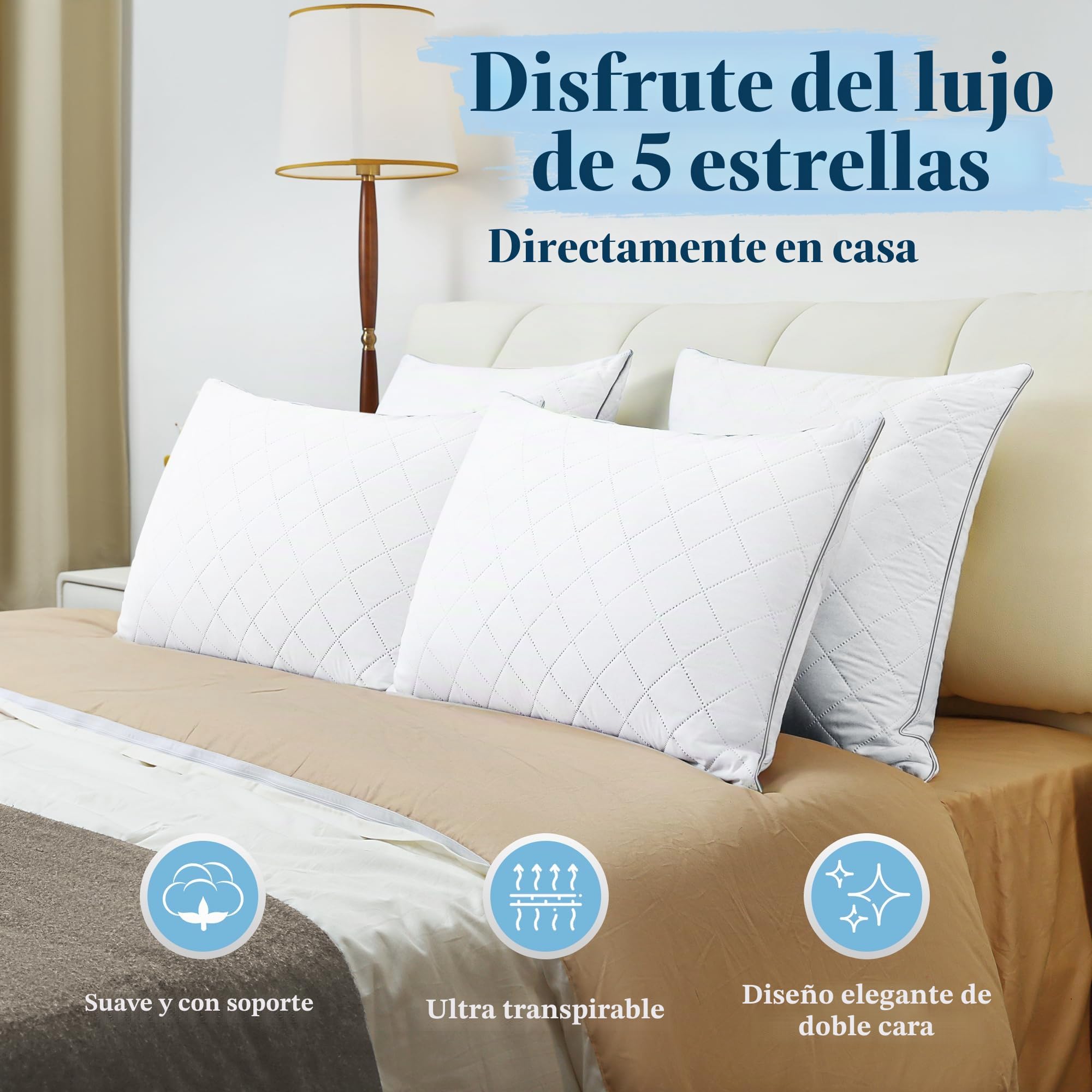 Orange Wave Almohadas 50x70 cm Pack de 2 – Microfibra hipoalergénica, Suaves y Transpirables, certificadas Oeko-Tex, Ideales para Dormir cómodamente