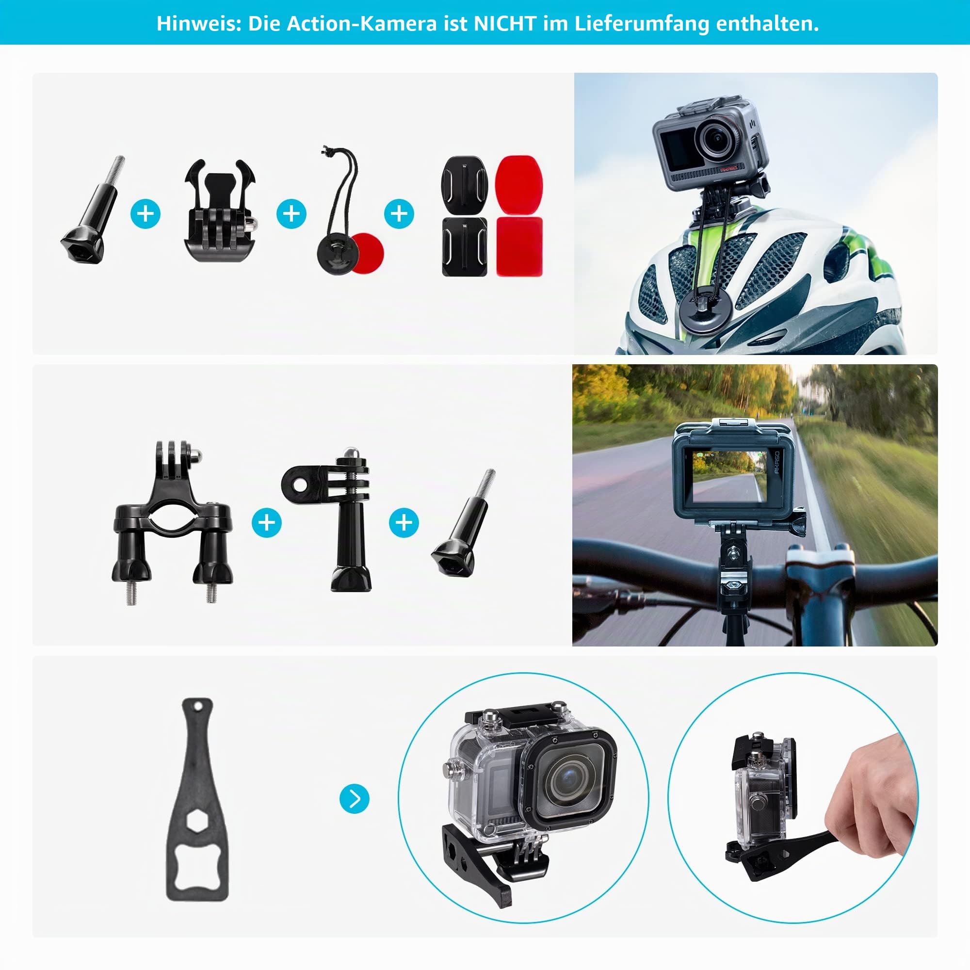 AKASO 60 in 1 Action Cam Zubehörset mit Sammeltasche, kompatibel mit EK7000/EK7000 Pro/Brave 4/Brave 4 Pro/Brave 7 LE/Brave 7/V50X/V50 Pro/V50 Elite/GoPro/DJI/Action Kamera