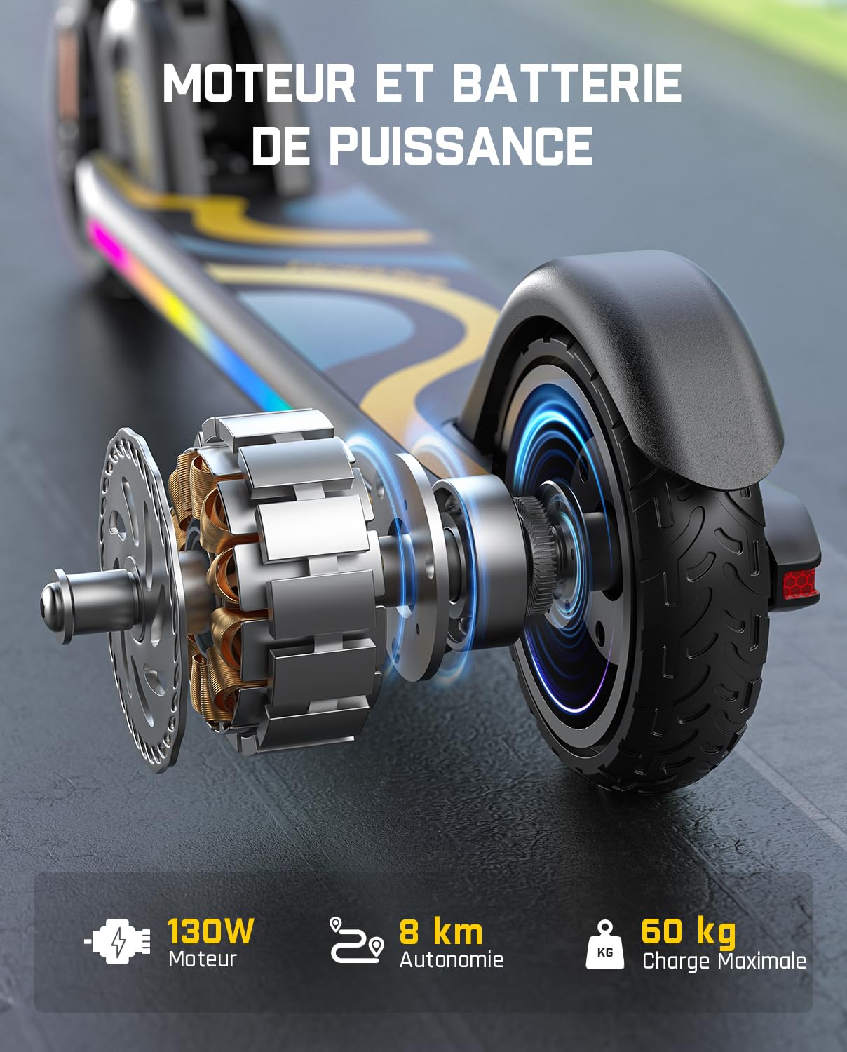 FanttikRide C9 Pro Trottinette Électrique Enfant 1,2-1,6 m, Lumières Arc-en-Ciel, Vitesses 8/13/16 km/h, Autonomie 8 km, Écran LED, Hauteur Réglable, Pliable, Charge maximale 60 kg