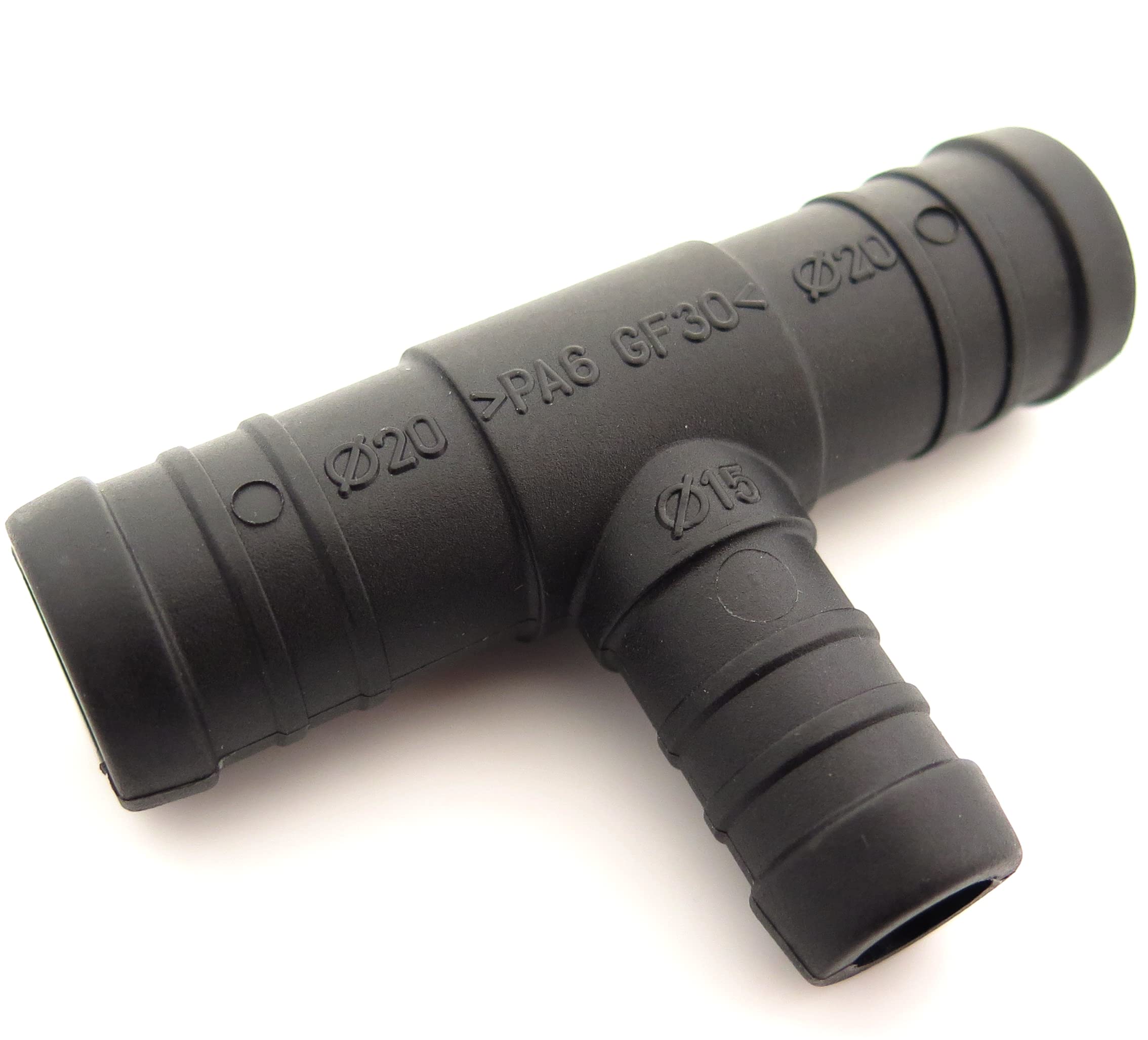 2x Hose Tube Pipe 3-way T-Piece 16mm to 2x 20mm Tube Pipe Connector Joiner Air Fuel Water - FREE FIRST CLASS UK POSTAGE!