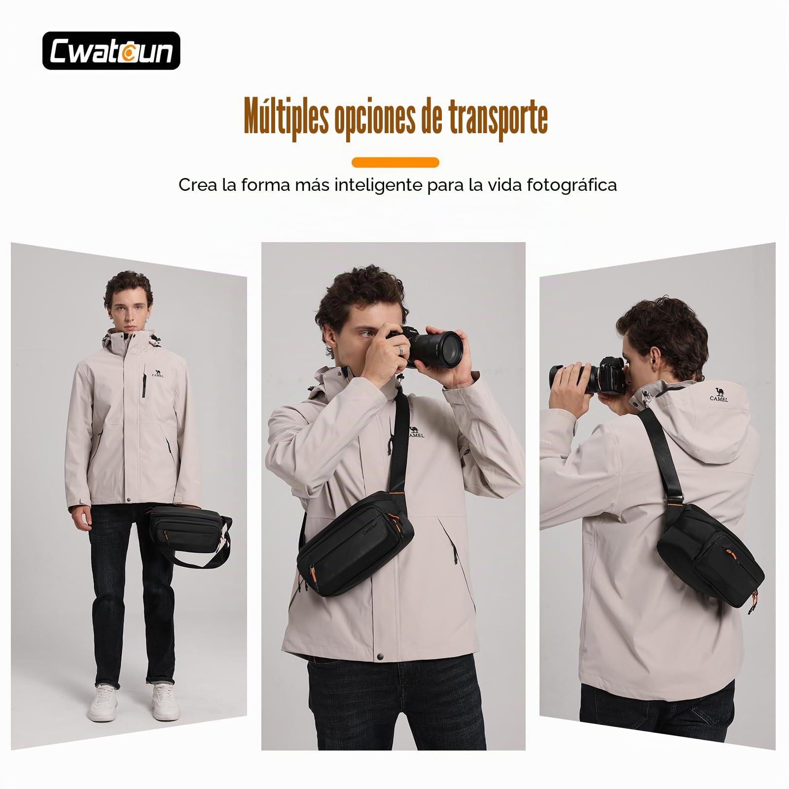 Cwatcun Bolsa para Cámara SLR, Resistente al Agua, de Hombro para Fotógrafos, Negro, S
