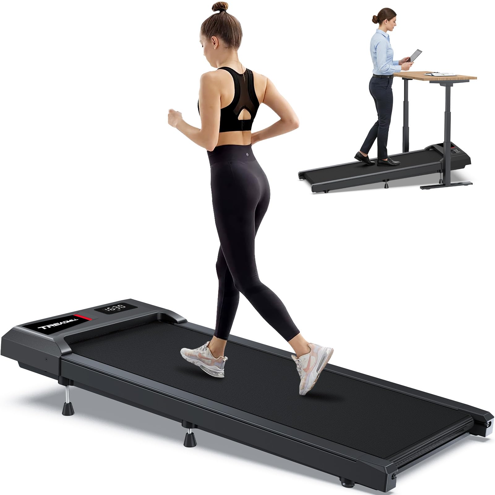 WELLFIT Walking Pad with 10% Incline, Under Desk Treadmills with Handlebar, Voice Control Mute Remote,Lightweight Portable Treadmill for Home Small Office, Walking Pads Work with KINOMAP Apple Health