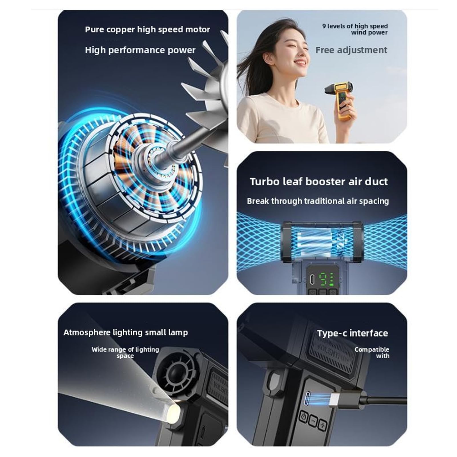 Spolverino ad aria compressa lvifloae con 9 marce e display LED (Nera)