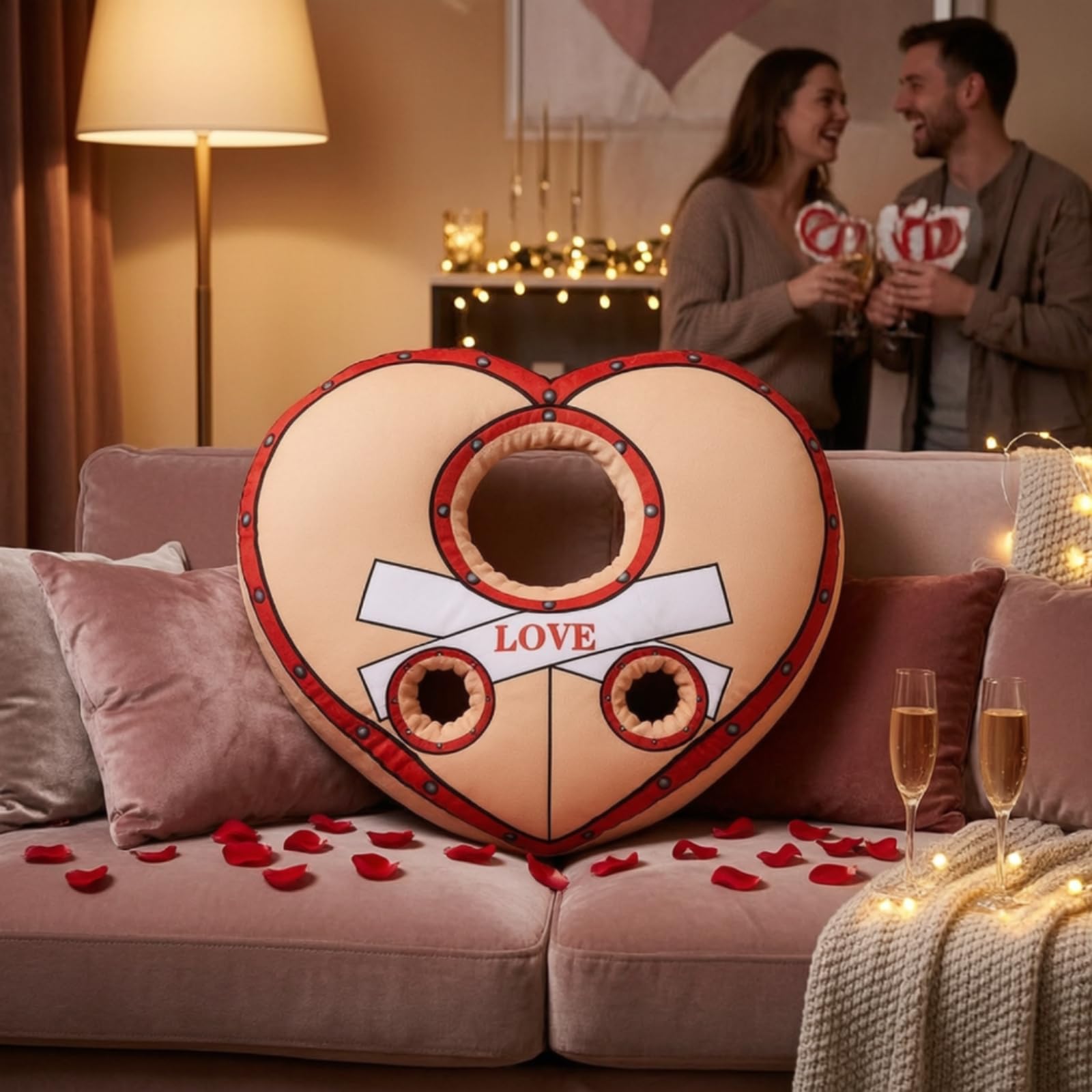 LOVIVER Accessoire Photo Coeur Coussin Photobooth Prop Déguisement Costume Oreiller Rempli Polyester PP Tendresse avec Décor Ruban et Motif Amour Ouvertures