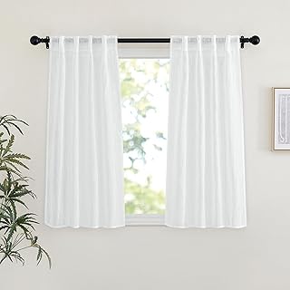 NICETOWN White Sheer Curtains 45 inches Long for Bedroom, Rod Pocket & Back Tab Linen Blend Window Treatments Semi Sheer Privacy Drapes with Light Filter for Farmhouse, W29 x L45, 2 Panels - Buy now