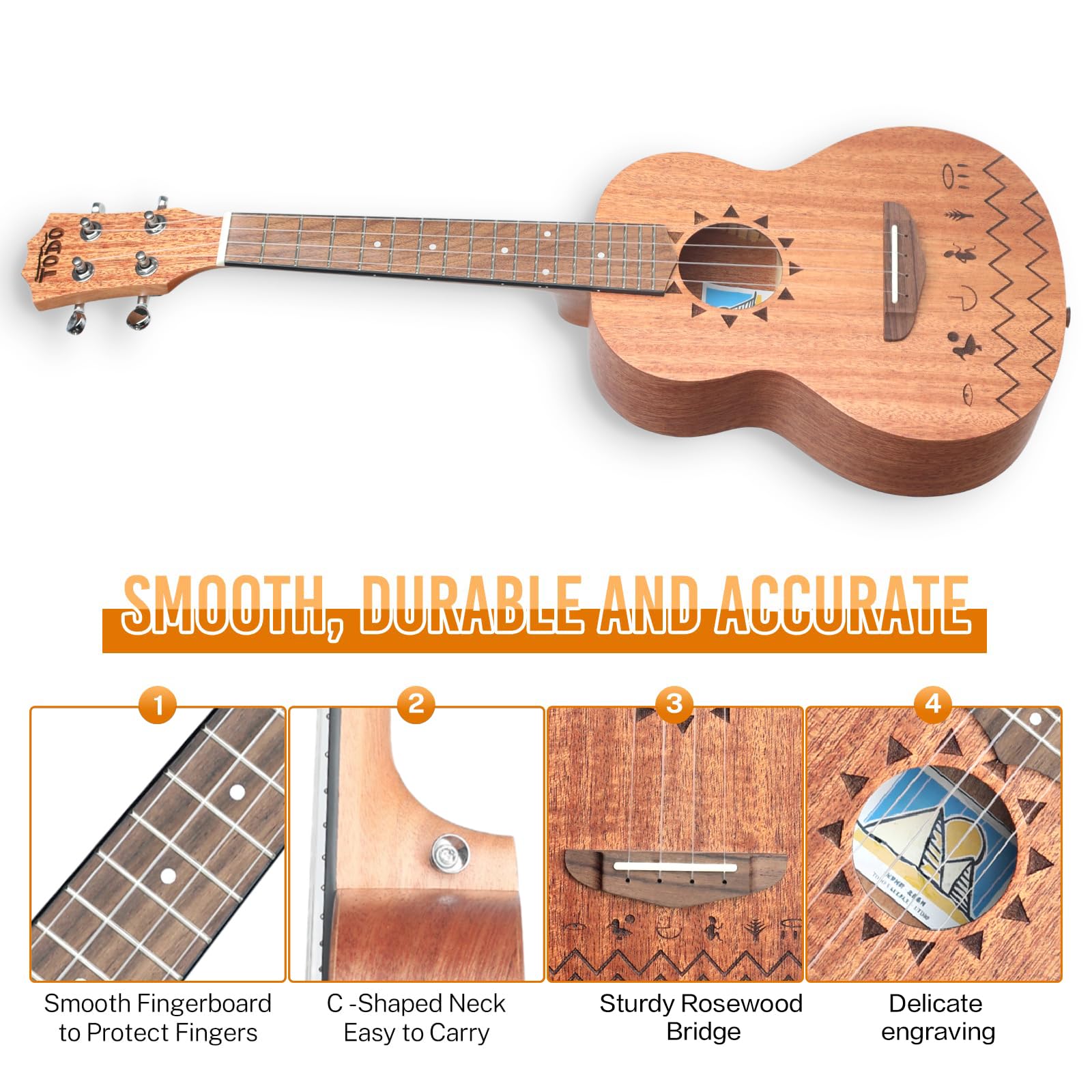 TODO Ukulele da concerto in mogano da 58 cm: The Nile Ukulele per adulti e principianti, kit con corde in carbonio, borsa, tracolla