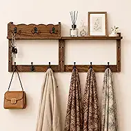 28" Coat Rack Wall Mount with Shelf, Entryway Wall Mounted Coat Rack Wood Wall Coat Hooks with 7 Hooks 3 Key Hanger, Key Holder Wall Mount Mail Holder for Living Room, Bedroom