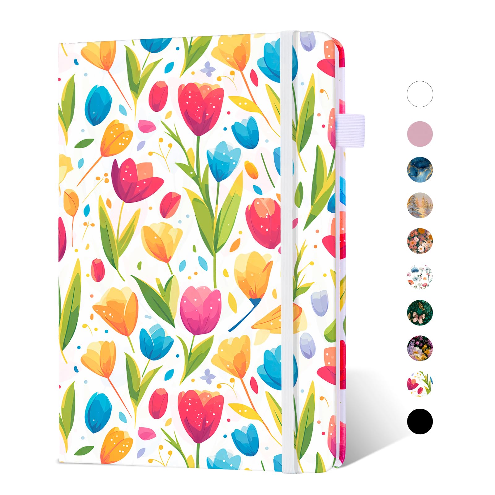 Notizbuch, liniert, A5, College, liniert, Hardcover, Leder, Schreibtagebuch mit japanischem Papier, 160 Seiten, florales Tulpen-Design für Frauen und Männer, für Arbeit und Notizen